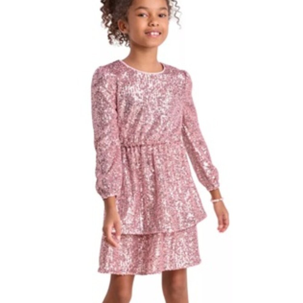 NWT Vineyard Vines Girls Tiered Sequin Dress , Rose Gold Shimmer Size 7